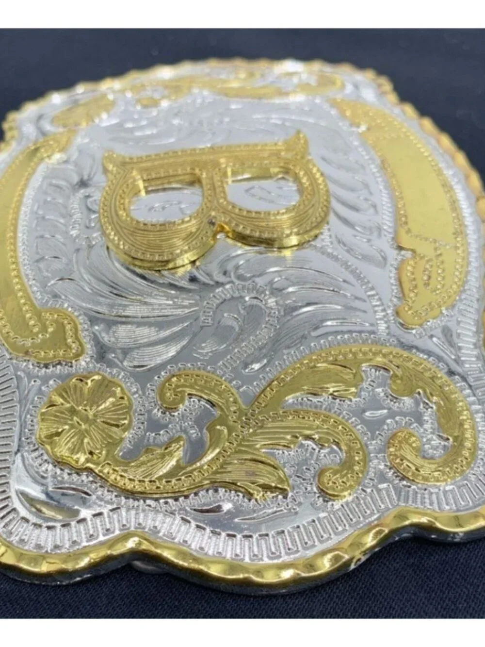 Montana Silversmiths Silverplate Initial B Silver Gold Boarder Buckle Large 5.5